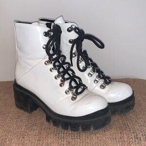 Jeffrey Campbell Marbel Faux Patent Leather Chunky Platform Combat Boot 7.5